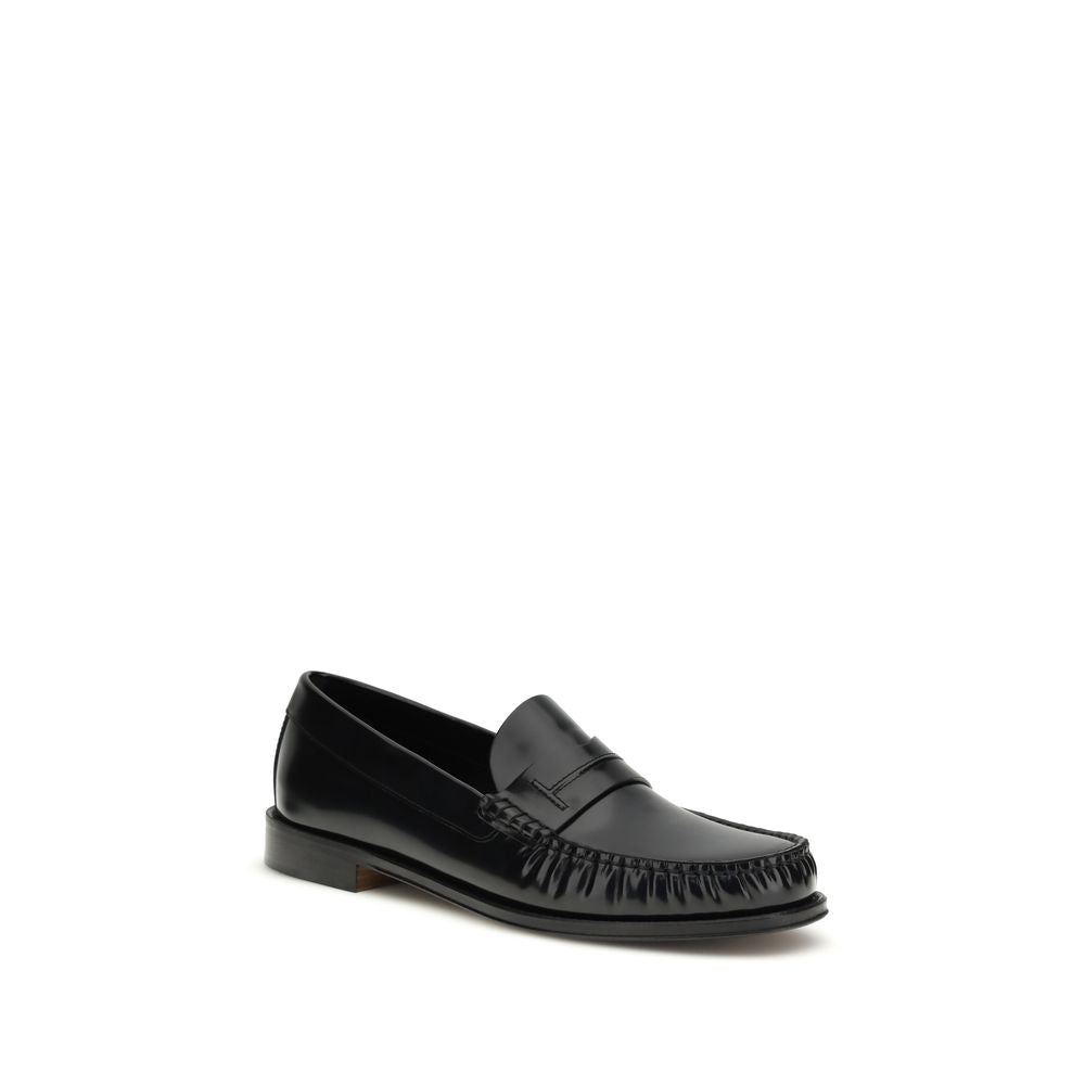 Tom Ford Black Burnished Leather Penny Loafers for Men