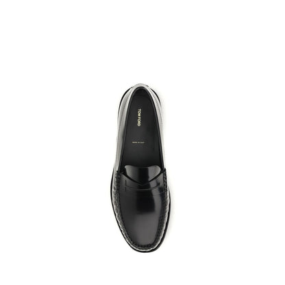 Tom Ford Black Burnished Leather Penny Loafers for Men