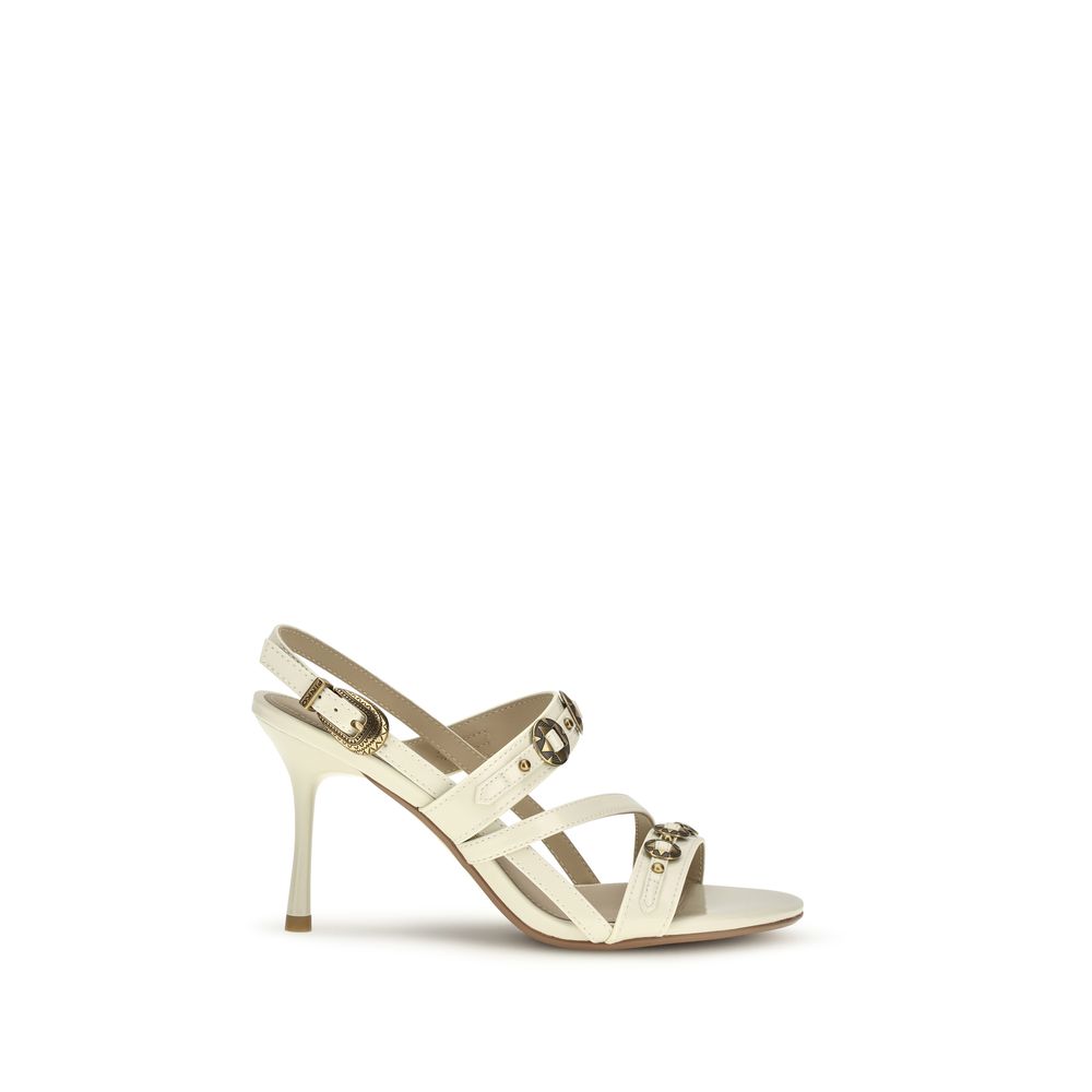 PINKO Cream Calf Leather Bos Taurus Stiletto Heel Sandals