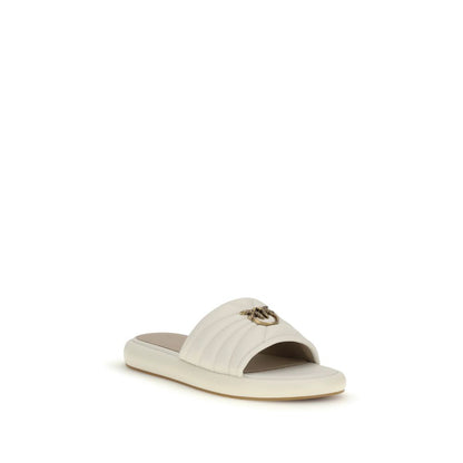 PINKO Cream Calf Leather Bos Taurus Flat Sandals - Fiona Sandals