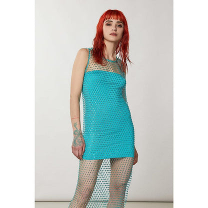 Patrizia Pepe Multicolor Polyester Cocktail Dress Shiny Crystal Acqua XS