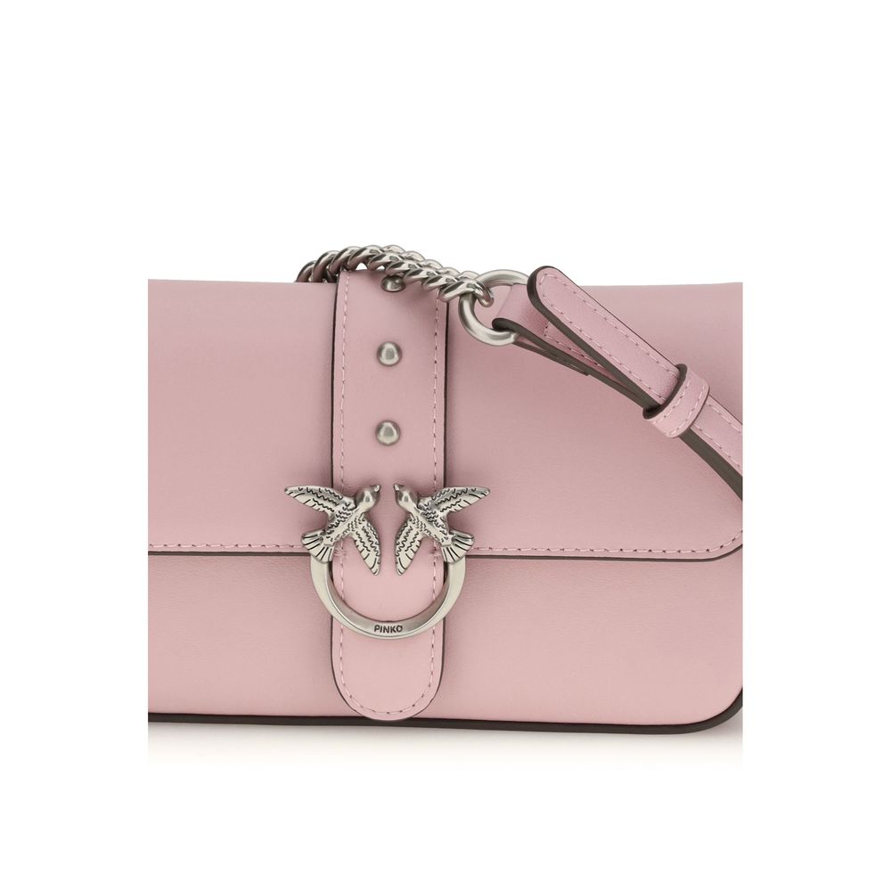 PINKO Pink Calf Leather Love One Micro Cross Body Bag