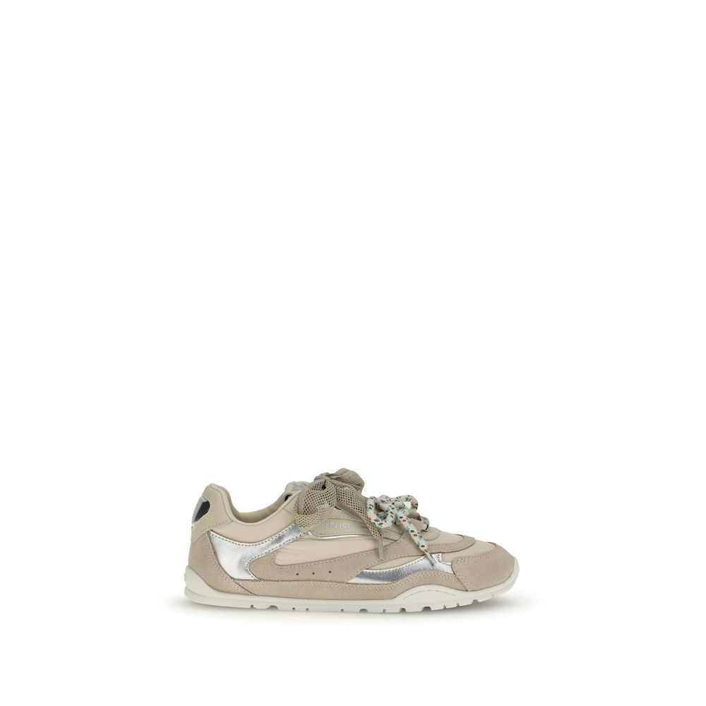 PINKO Beige Calf Leather Yulia Sneakers - Elegant Comfort Meets Bold Style