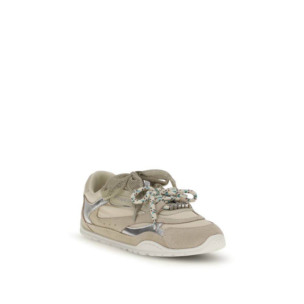 PINKO Beige Calf Leather Yulia Sneakers - Elegant Comfort Meets Bold Style