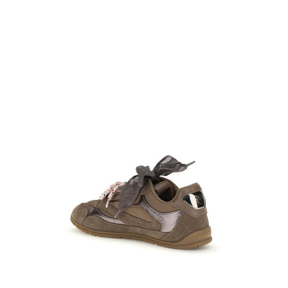 PINKO Brown Calf Leather Yulia Chunky Sneakers