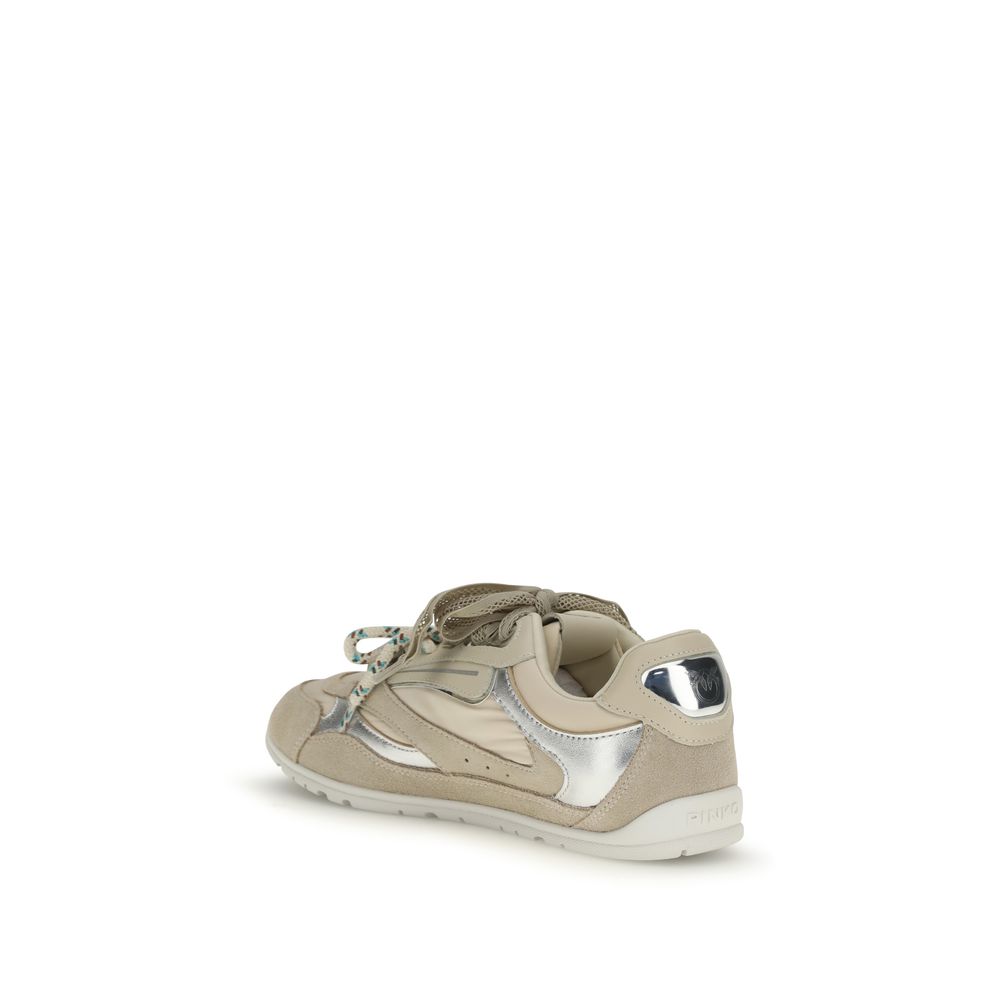PINKO Beige Calf Leather Yulia Sneakers - Elegant Comfort Meets Bold Style