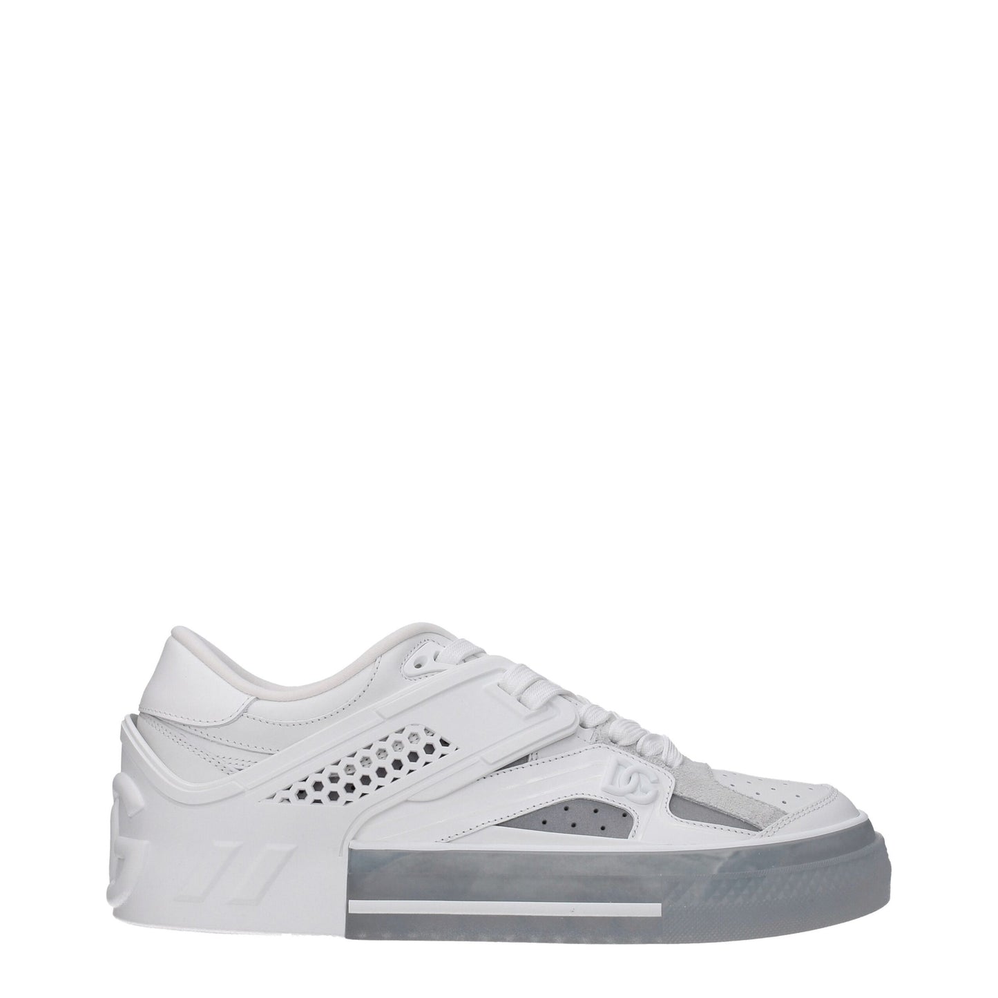 Dolce & Gabbana White & Grey Leather Custom 2.Zero Low-Top Sneakers for Men