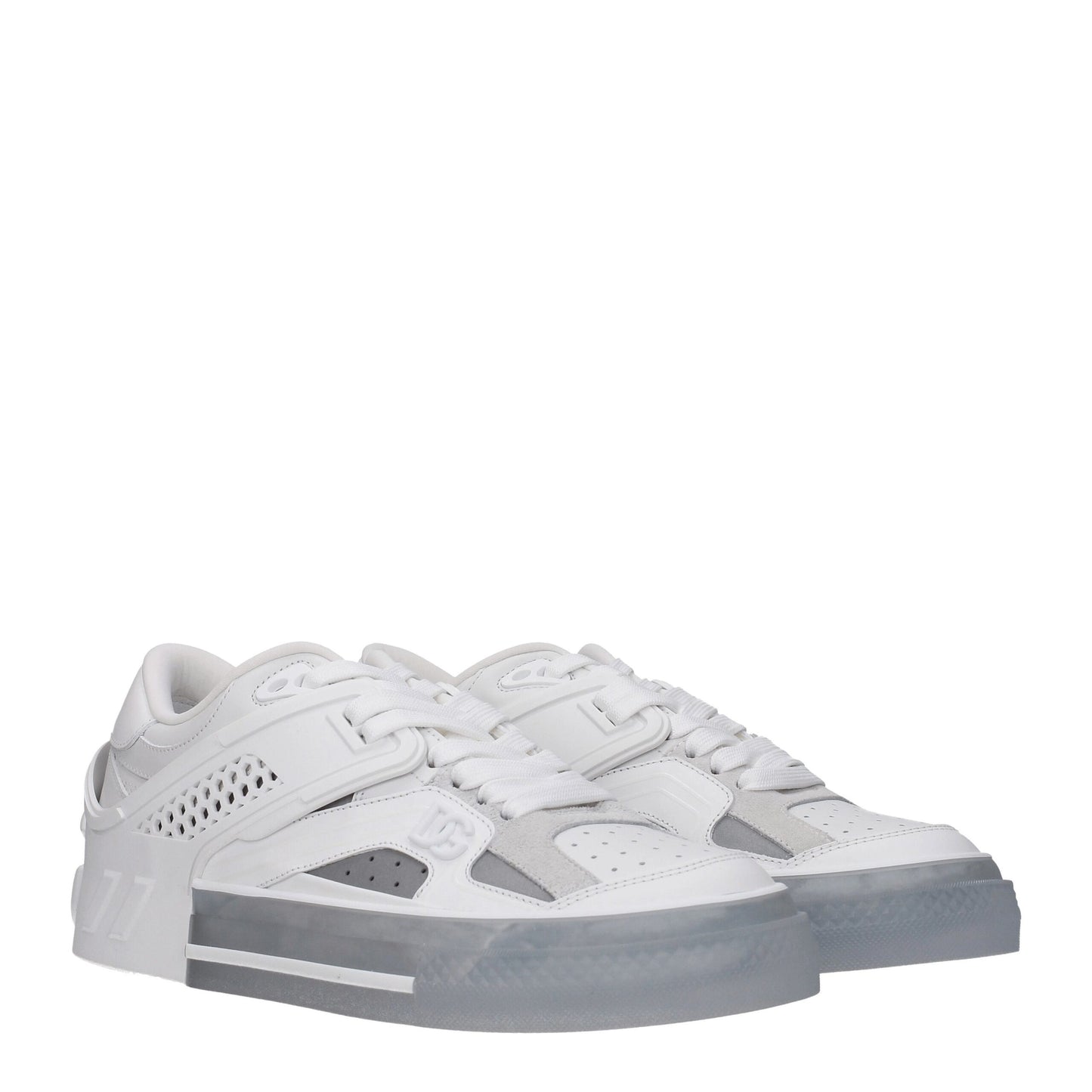 Dolce & Gabbana White & Grey Leather Custom 2.Zero Low-Top Sneakers for Men