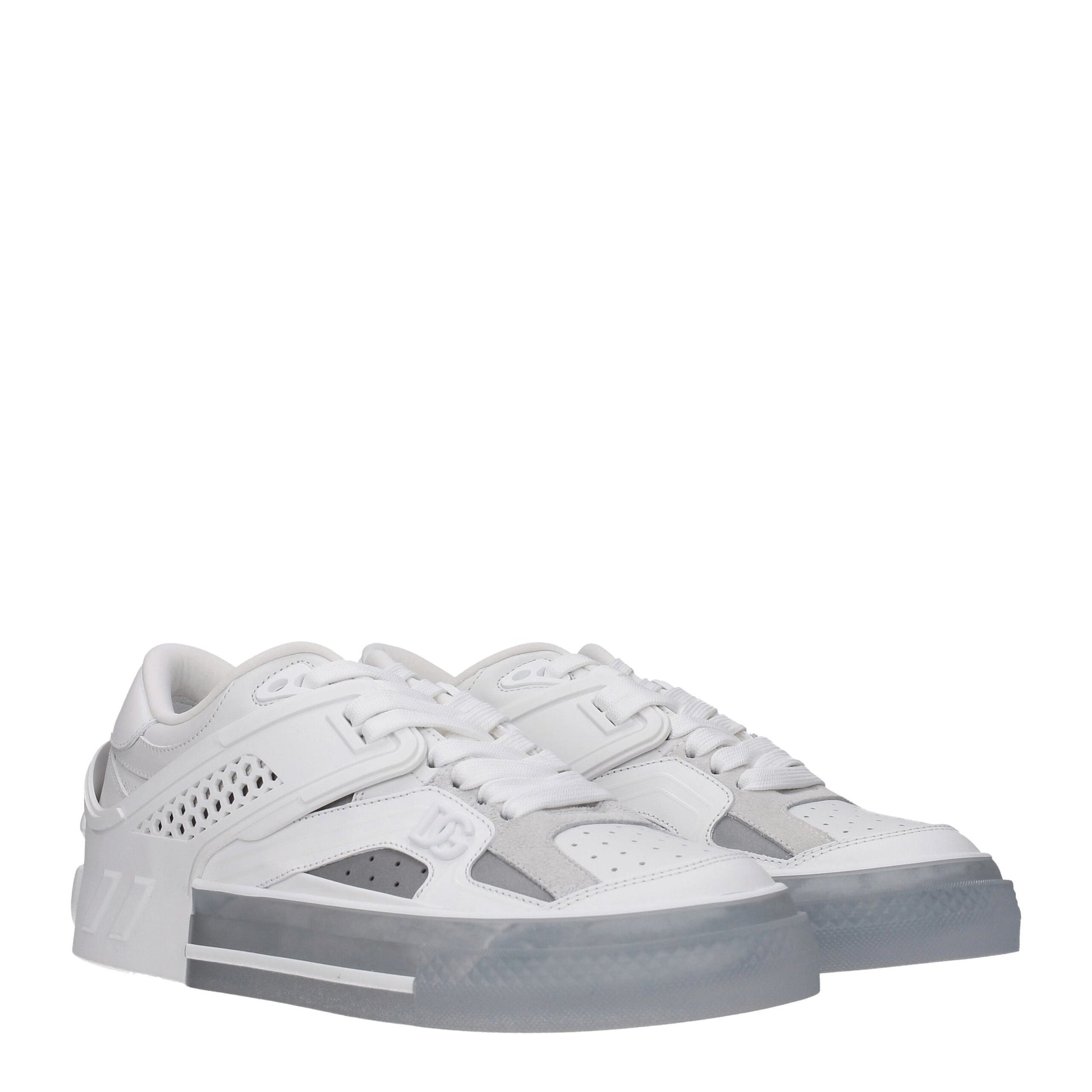 Dolce & Gabbana White & Grey Leather Custom 2.Zero Low-Top Sneakers for Men