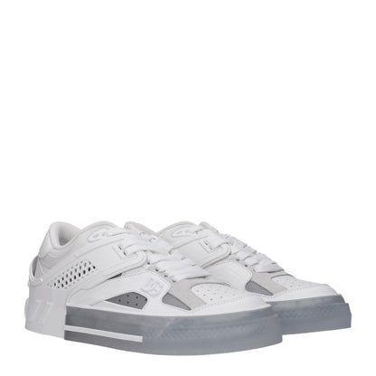 Dolce & Gabbana White & Grey Leather Custom 2.Zero Low-Top Sneakers for Men