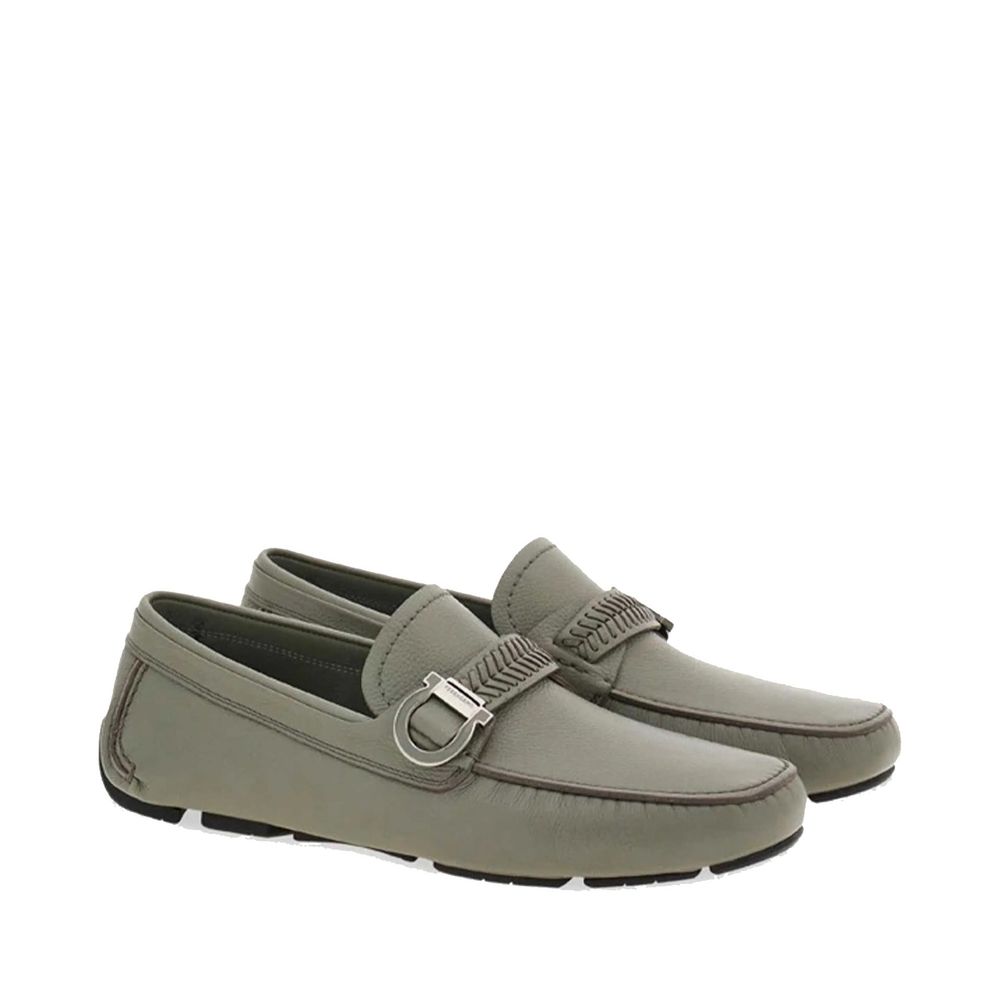 Salvatore Ferragamo Gray Calfskin Slip-On Loafers for Men