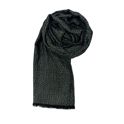 Borbonese Green Leopard Print Wool Unisex Scarf
