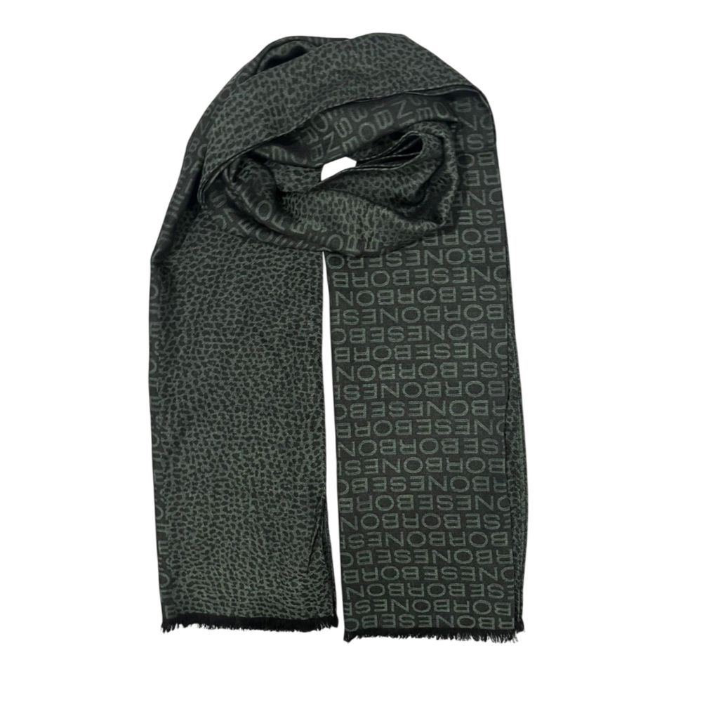 Borbonese Green Leopard Print Wool Unisex Scarf