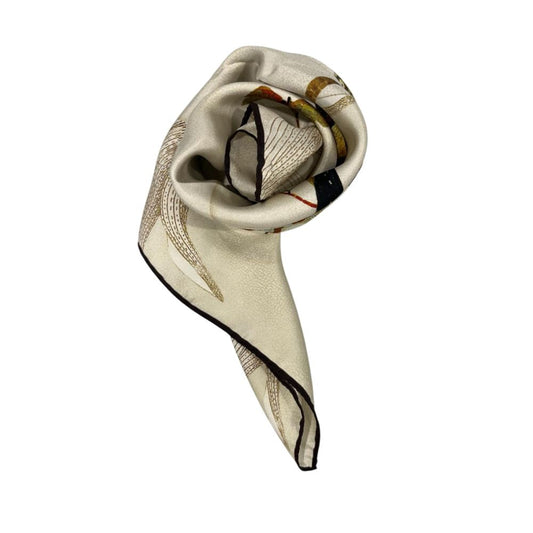 Borbonese Beige Silk Scarf with Bird Print