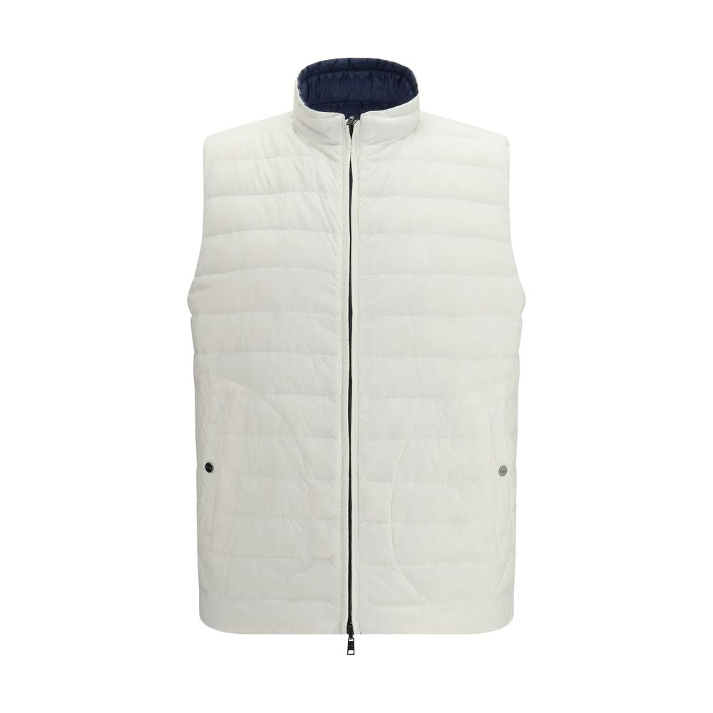 Herno White & Blue Padded Reversible Zip-Up Gilet Jacket