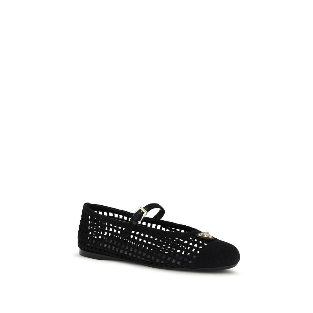 Prada Black Crochet Ballet Flats