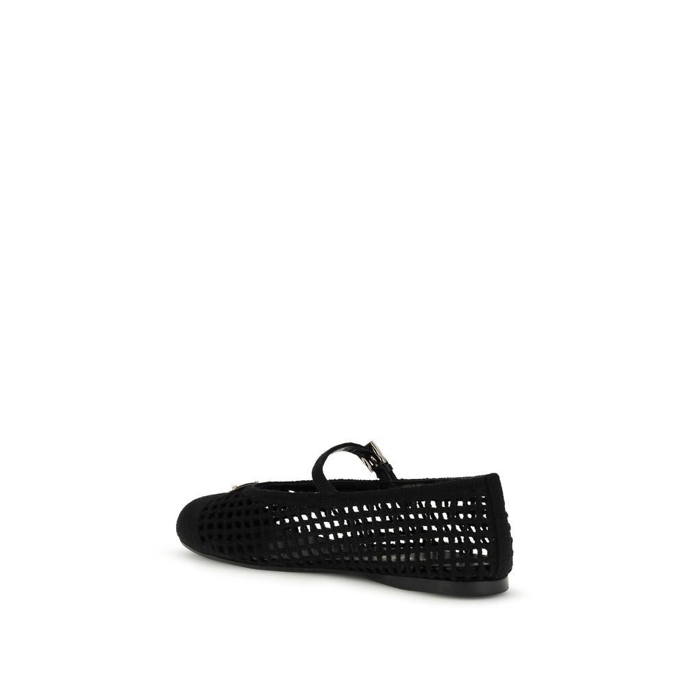 Prada Black Crochet Ballet Flats