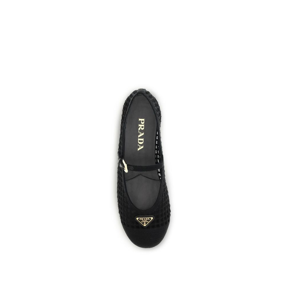 Prada Black Crochet Ballet Flats