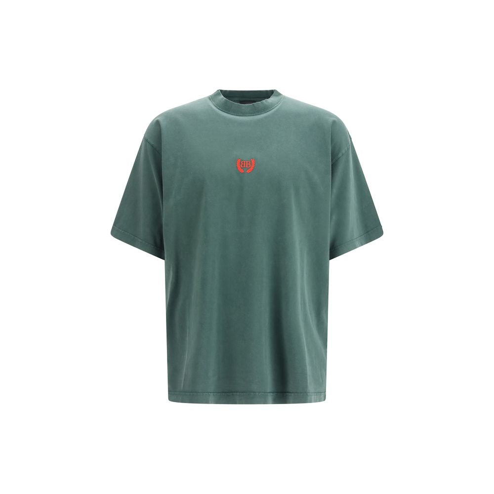 Balenciaga Green Cotton T-Shirt with Red Logo - Oversized Luxury Streetwear