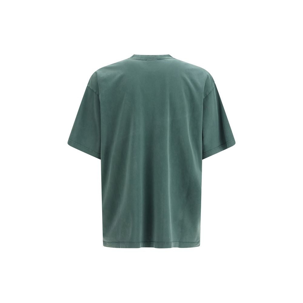 Balenciaga Green Cotton T-Shirt with Red Logo - Oversized Luxury Streetwear