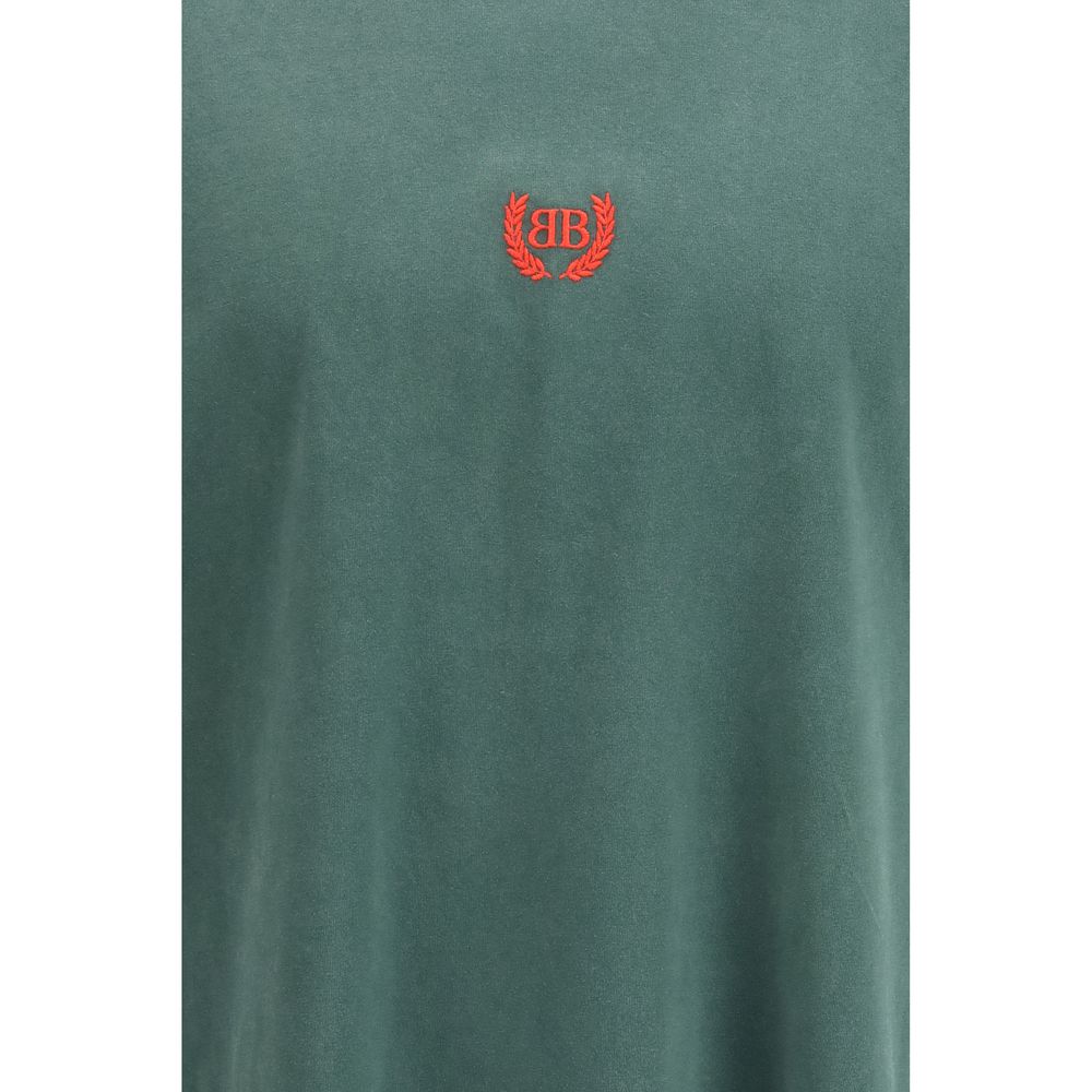 Balenciaga Green Cotton T-Shirt with Red Logo - Oversized Luxury Streetwear