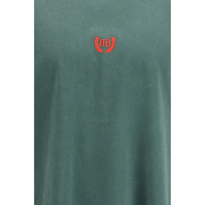 Balenciaga Green Cotton T-Shirt with Red Logo - Oversized Luxury Streetwear