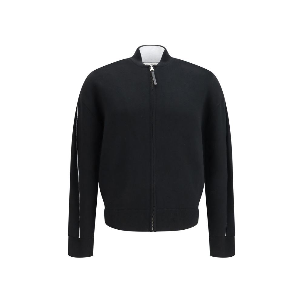 Givenchy Black Wool Zip-Up Logo Cardigan