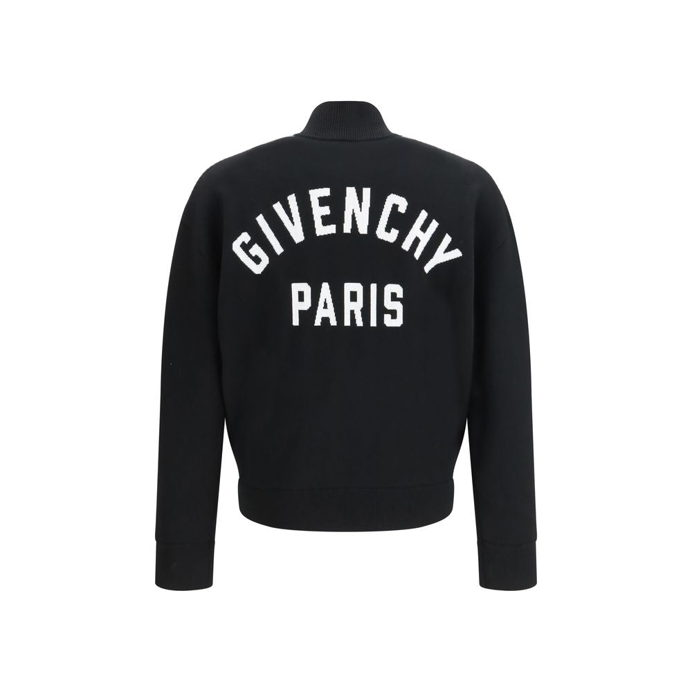 Givenchy Black Wool Zip-Up Logo Cardigan