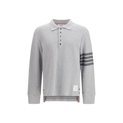 Thom Browne Gray Cotton Polo Shirt - Textured Piqué 4-Bar Long Sleeve