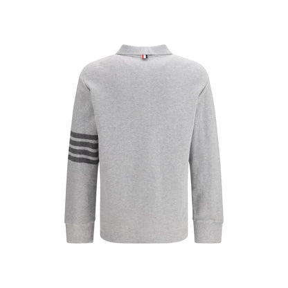 Thom Browne Gray Cotton Polo Shirt - Textured Piqué 4-Bar Long Sleeve