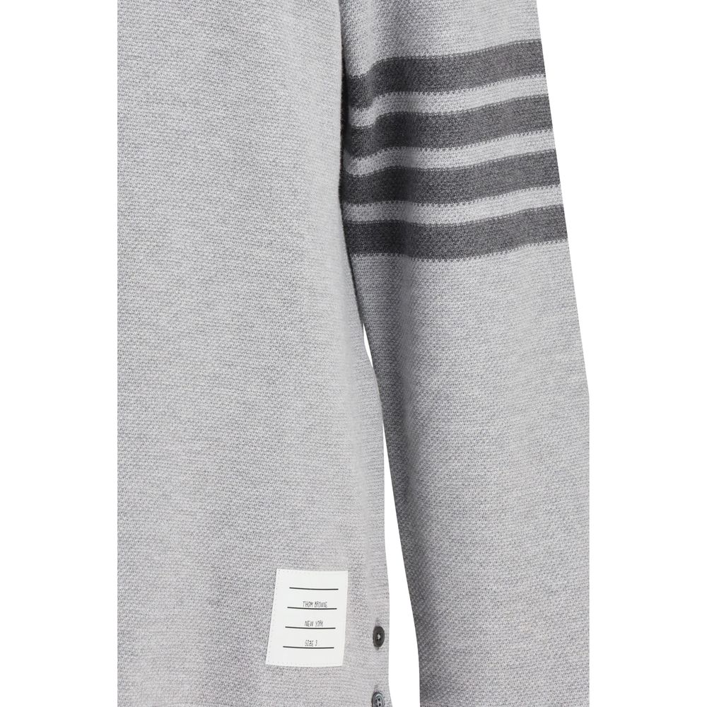 Thom Browne Gray Cotton Polo Shirt - Textured Piqué 4-Bar Long Sleeve