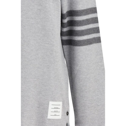 Thom Browne Gray Cotton Polo Shirt - Textured Piqué 4-Bar Long Sleeve