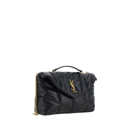 Saint Laurent Black Chevron Leather Puffer Toy Shoulder Bag