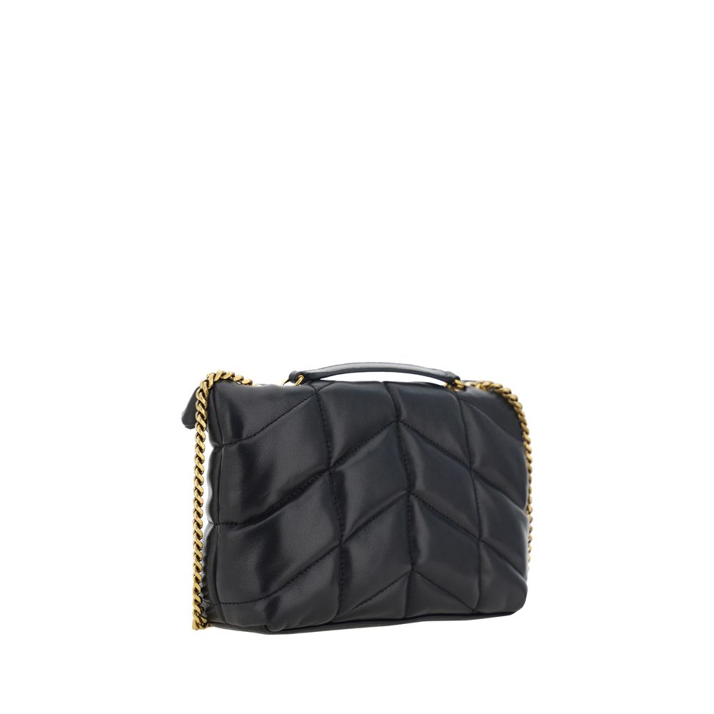 Saint Laurent Black Chevron Leather Puffer Toy Shoulder Bag