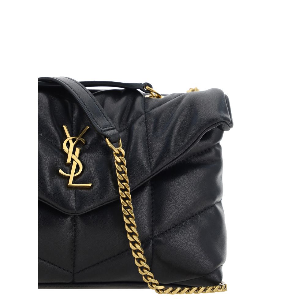 Saint Laurent Black Chevron Leather Puffer Toy Shoulder Bag