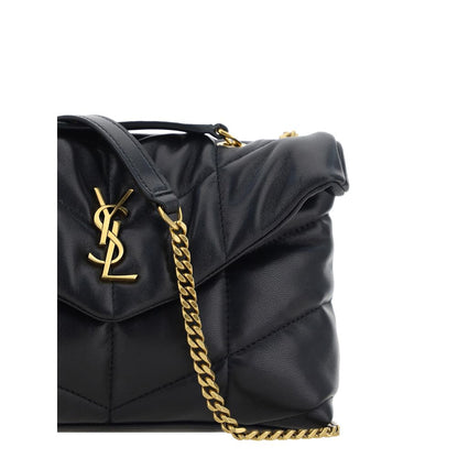 Saint Laurent Black Chevron Leather Puffer Toy Shoulder Bag