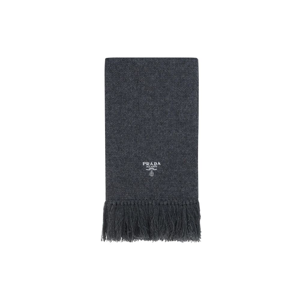 Prada Gray Cashmere Logo Scarf
