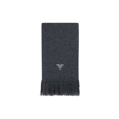 Prada Gray Cashmere Logo Scarf