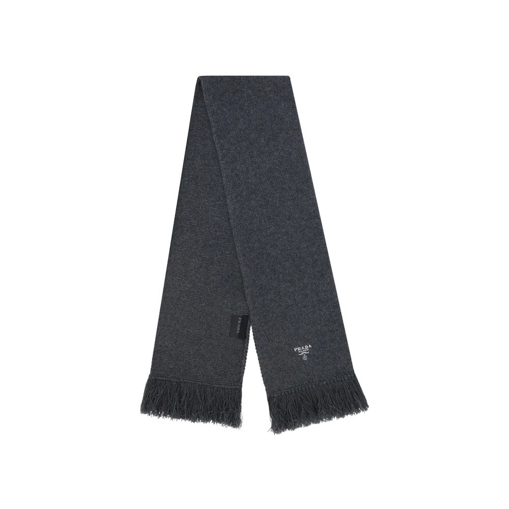 Prada Gray Cashmere Logo Scarf