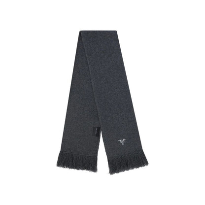 Prada Gray Cashmere Logo Scarf