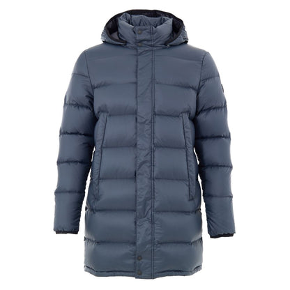 Moose Knuckles Blue Hooded Mid Length Puffer Jacket for Men