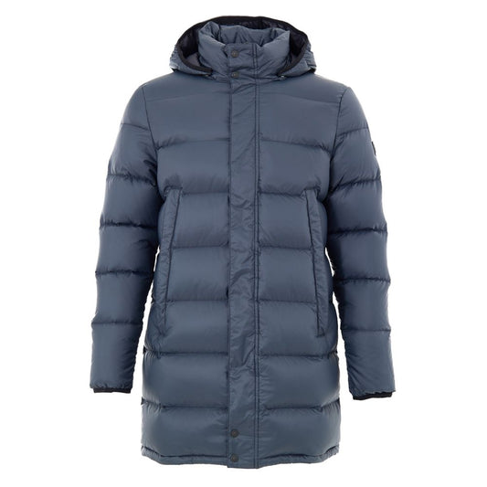 Moose Knuckles Blue Hooded Mid Length Puffer Jacket for Men