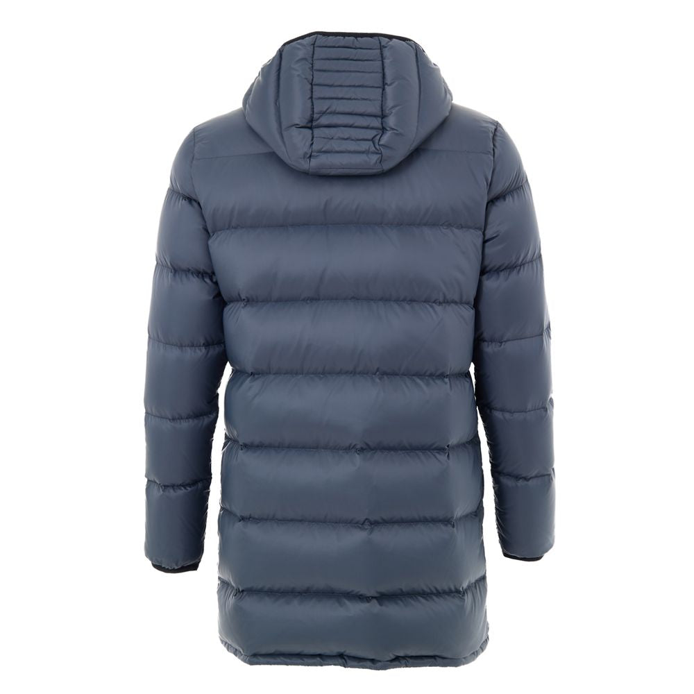 Moose Knuckles Blue Hooded Mid Length Puffer Jacket for Men