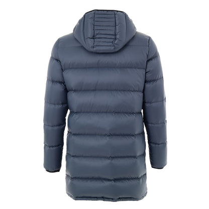 Moose Knuckles Blue Hooded Mid Length Puffer Jacket for Men