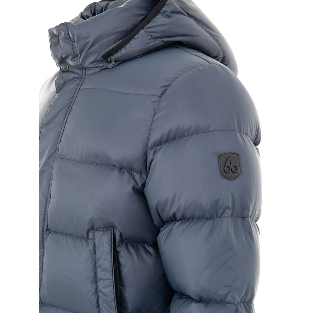 Moose Knuckles Blue Hooded Mid Length Puffer Jacket for Men