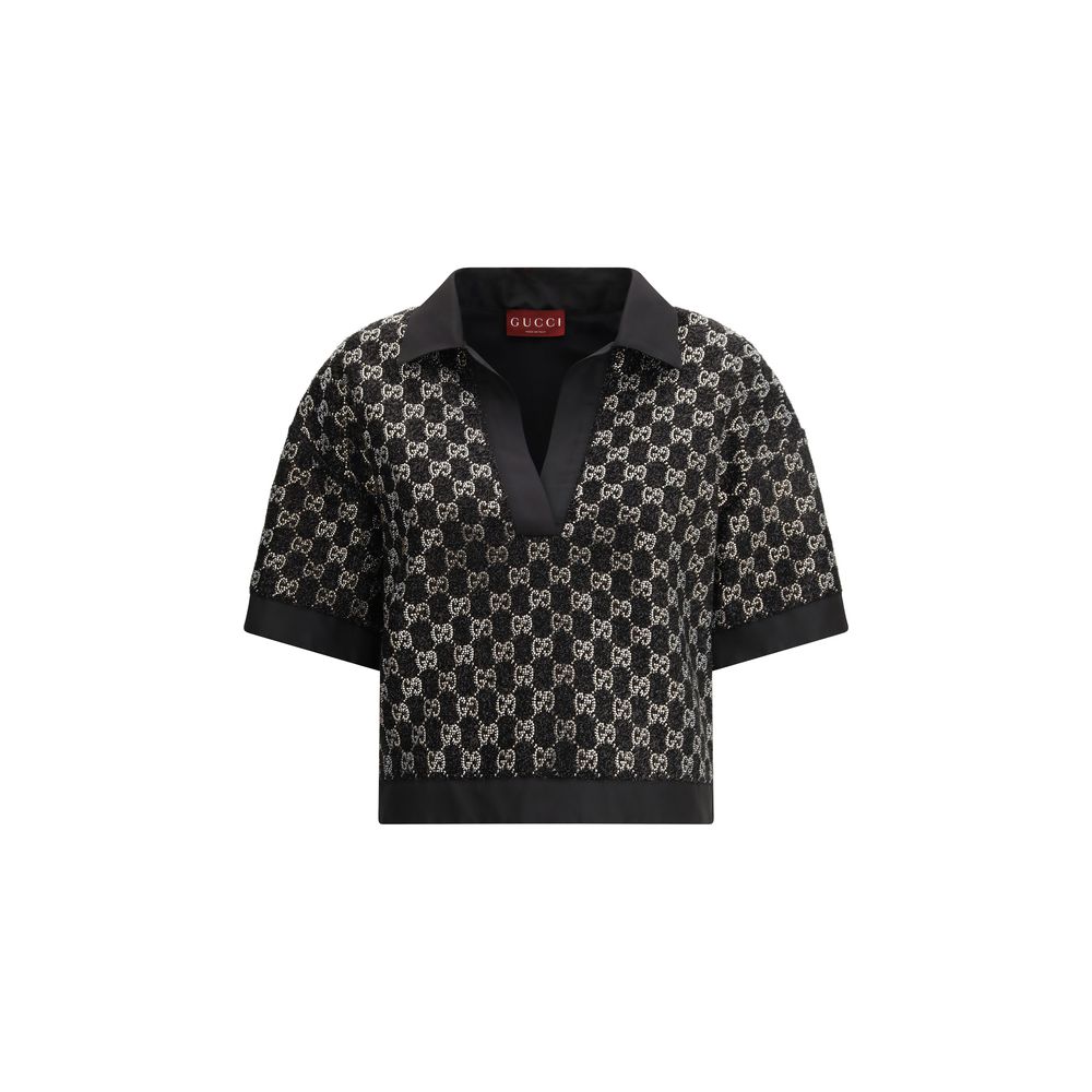 Gucci Black Wool Lamé Tweed Top