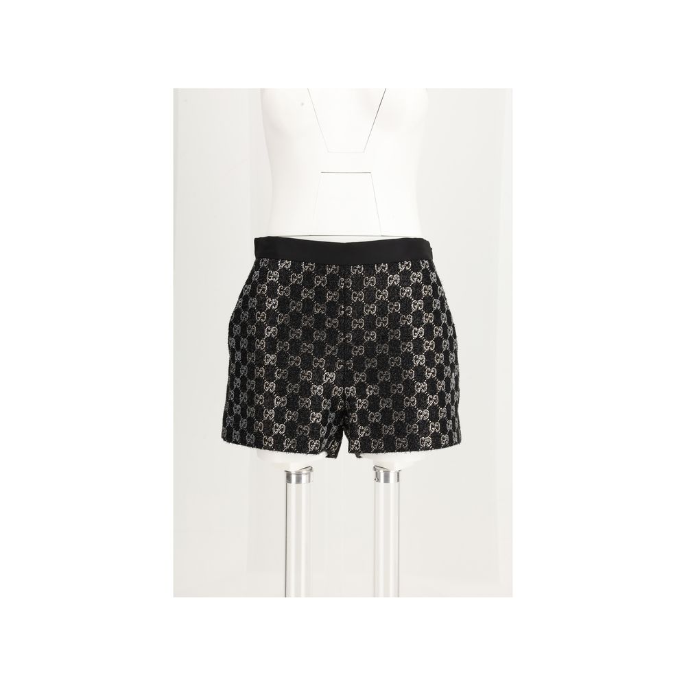 Gucci Black Tweed Wool Lamé Shorts