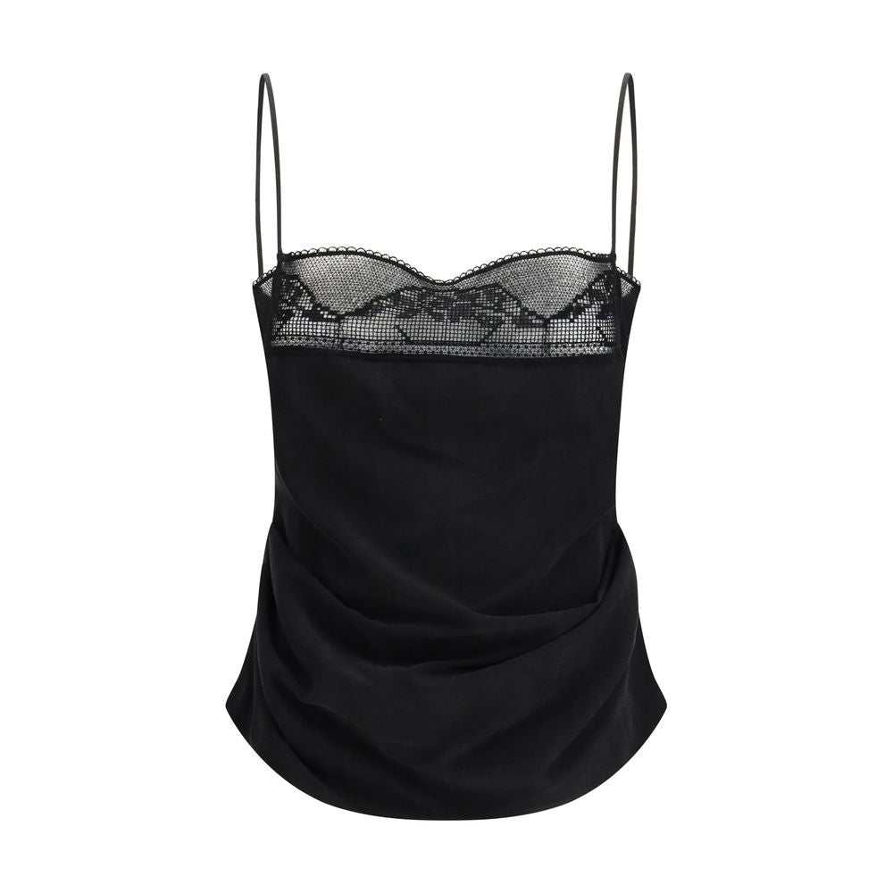 Magda Butrym Black Silk Top with Lace