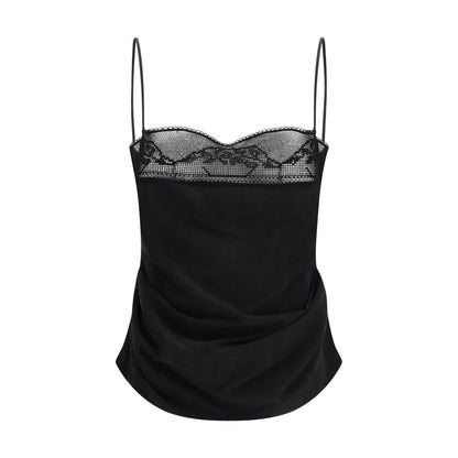 Magda Butrym Black Silk Top with Lace