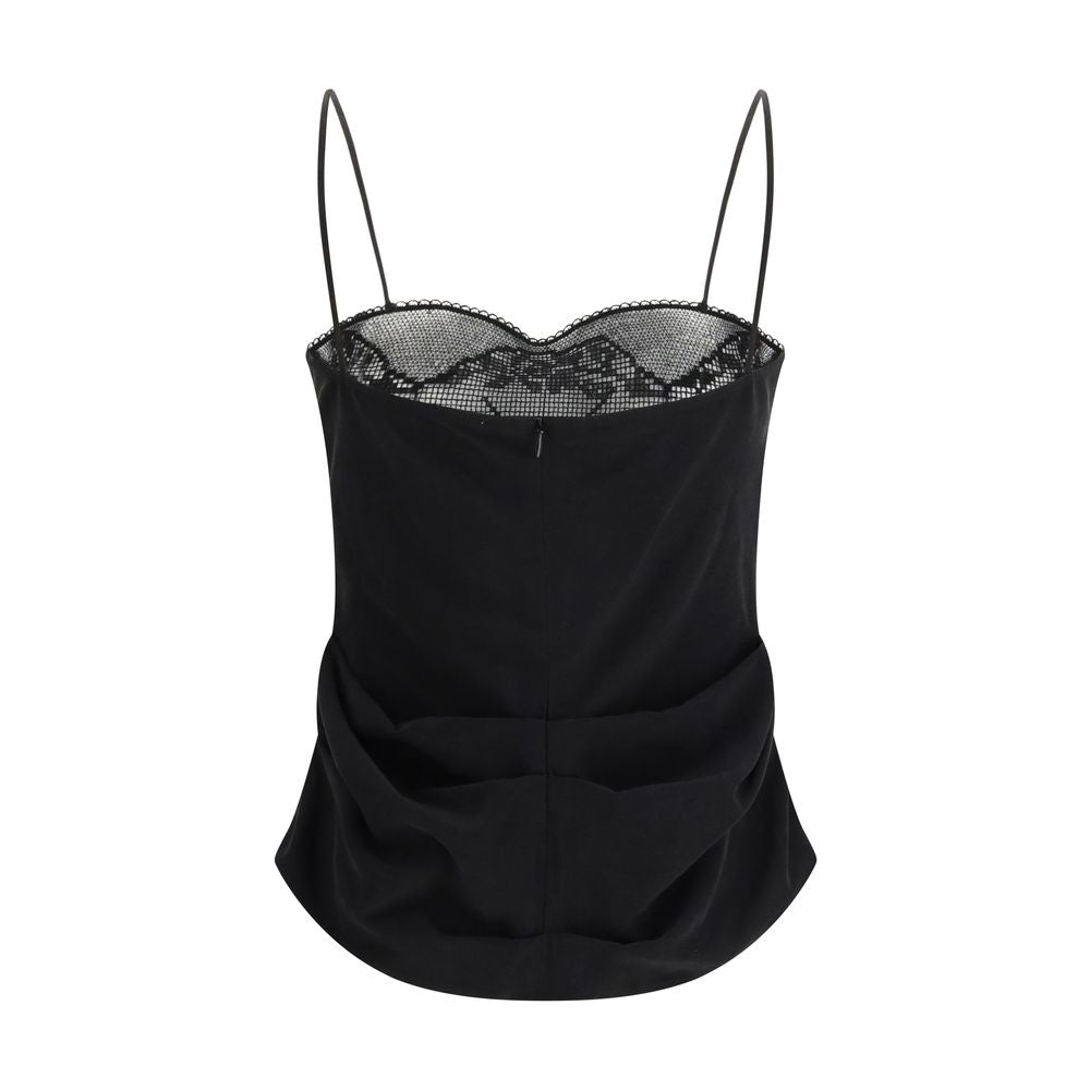Magda Butrym Black Silk Top with Lace